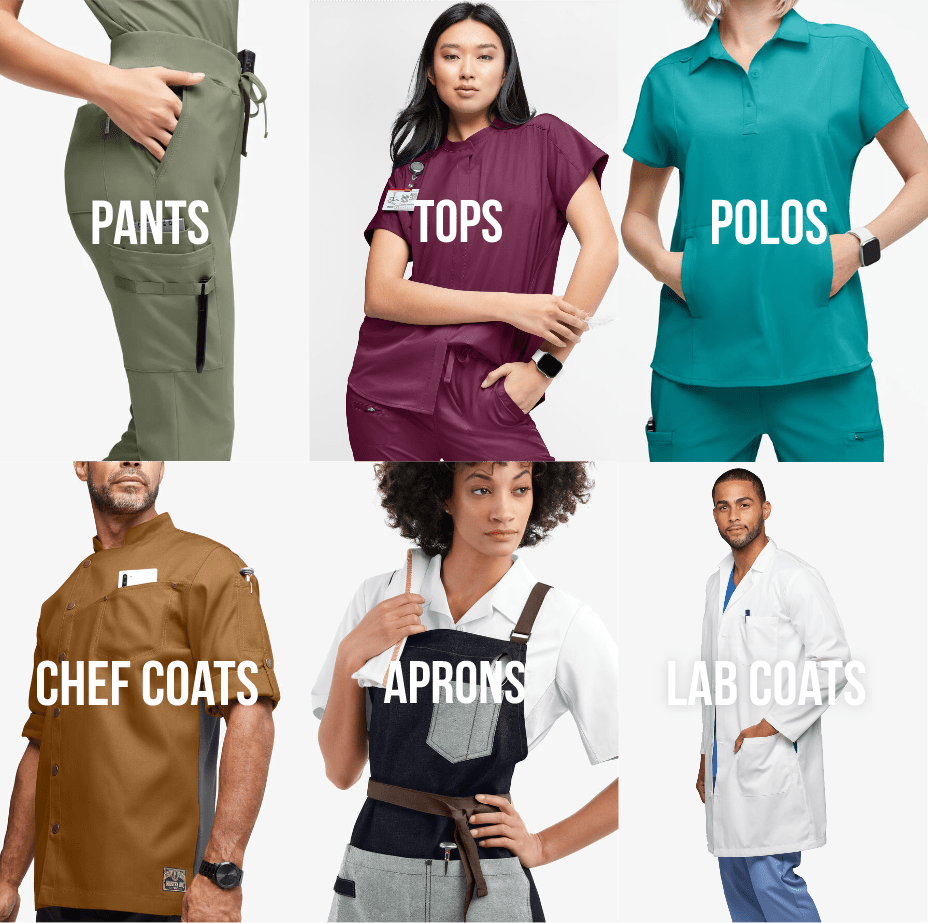 Products / Pants / Tops / Polos / Chef Coats / Aprons / Lab Coats