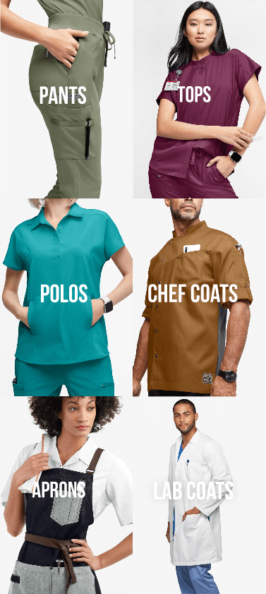 Products / Pants / Tops / Polos / Chef Coats / Aprons / Lab Coats